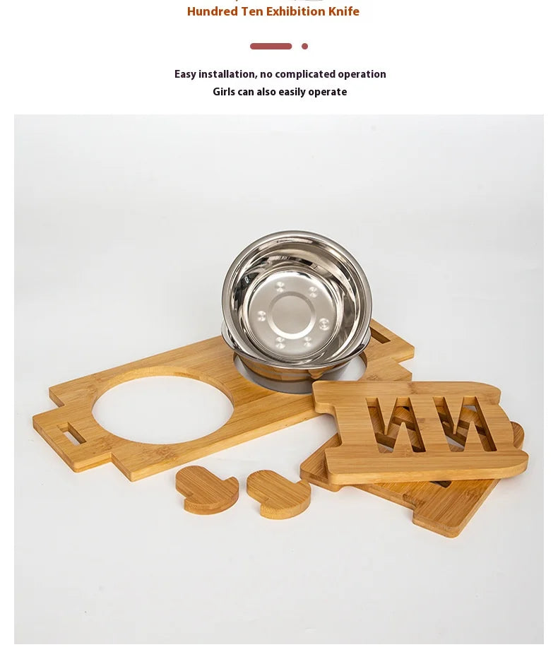 Elevated Pet Cat Dog Bamboo Bowls with Stand