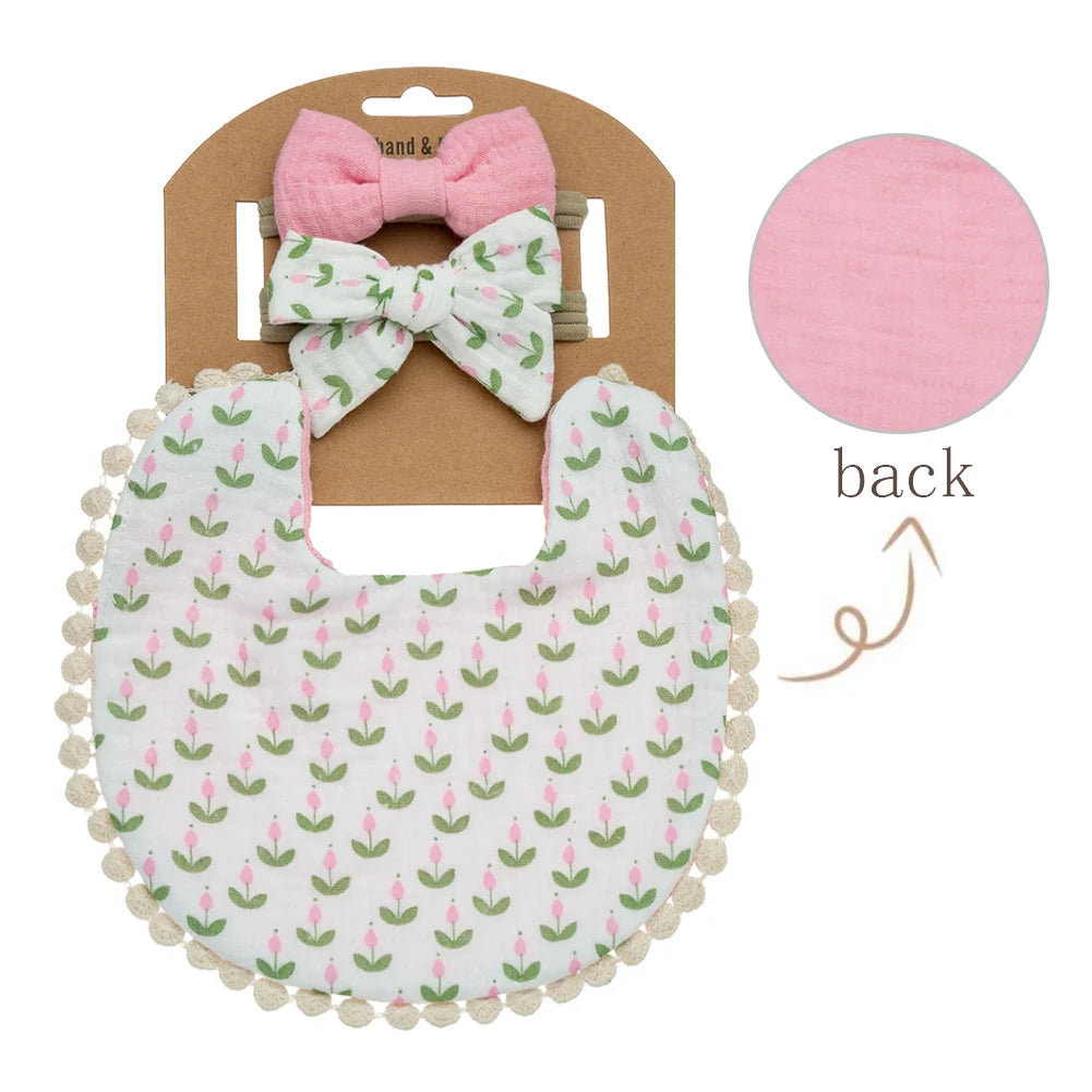 3Pcs/Set Baby Flower Bibs & Headbands Bow