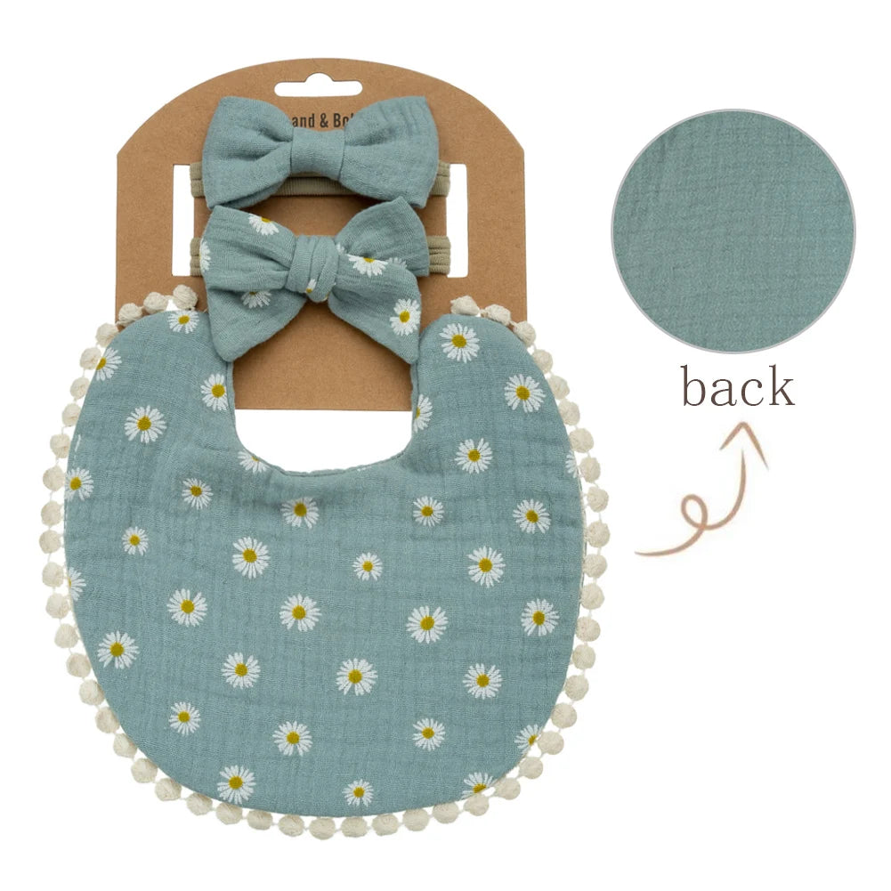 3Pcs/Set Baby Flower Bibs & Headbands Bow