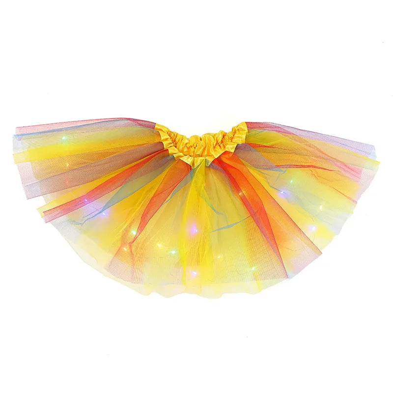 Baby Girl LED Glowing Light Rainbow Tulle Skirt