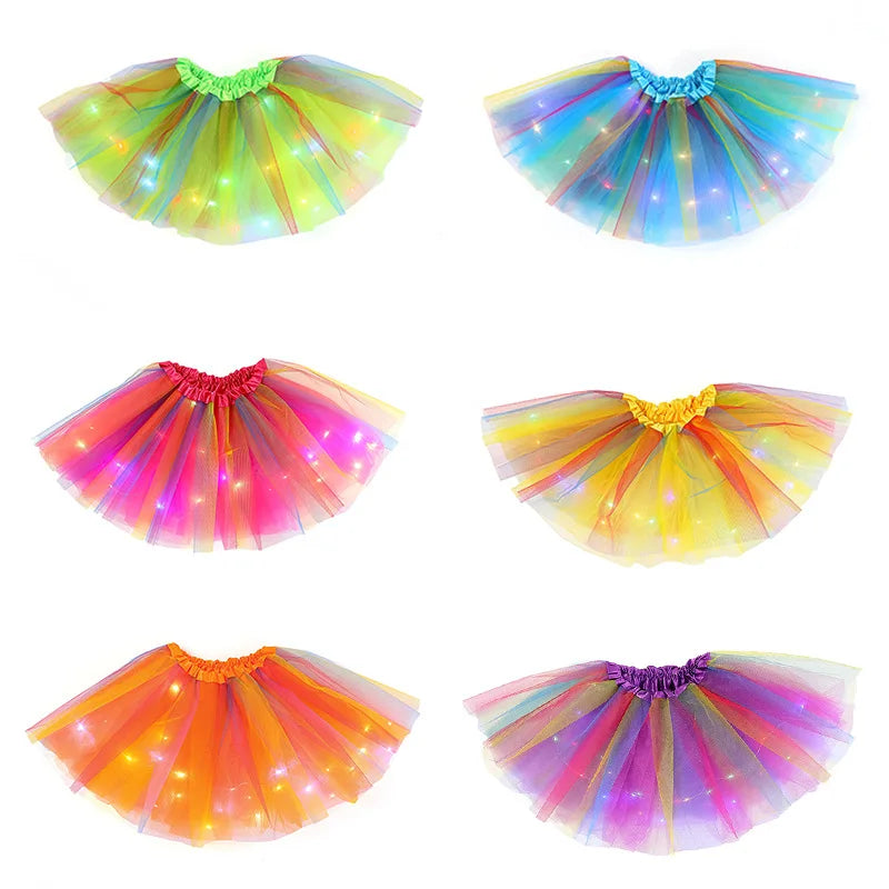 Baby Girl LED Glowing Light Rainbow Tulle Skirt