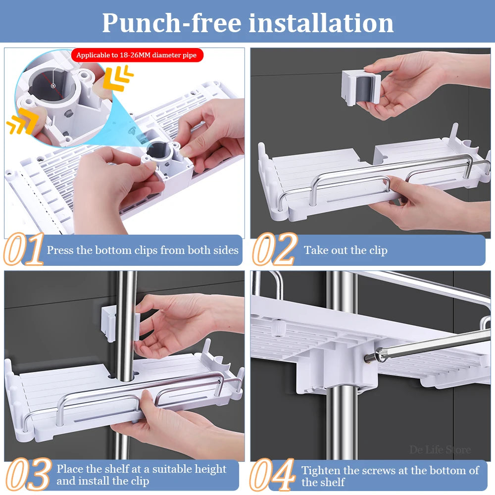 Extendable Shower Shelf Bathroom Shelf Without Drilling