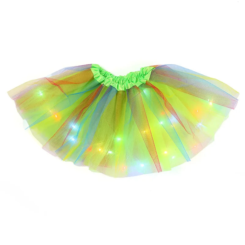Baby Girl LED Glowing Light Rainbow Tulle Skirt
