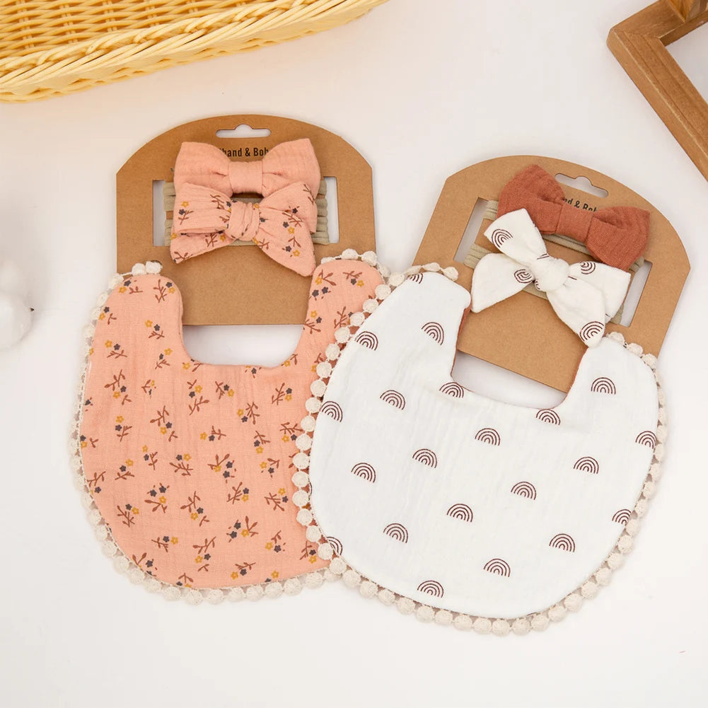 3Pcs/Set Baby Flower Bibs & Headbands Bow