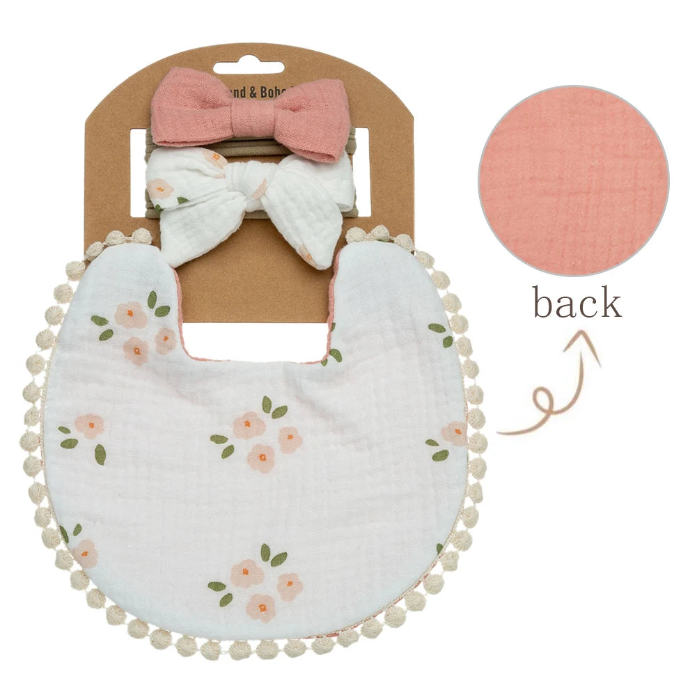 3Pcs/Set Baby Flower Bibs & Headbands Bow