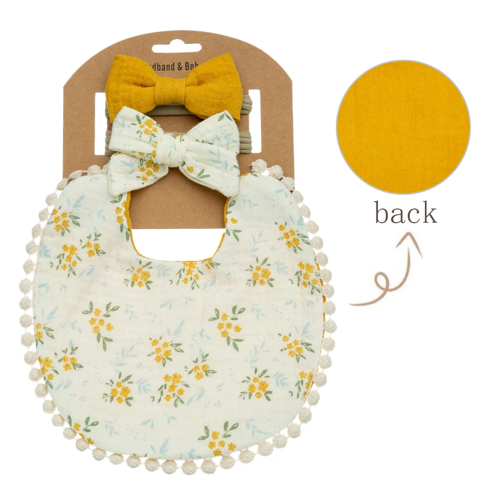 3Pcs/Set Baby Flower Bibs & Headbands Bow
