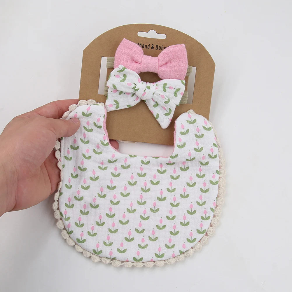 3Pcs/Set Baby Flower Bibs & Headbands Bow