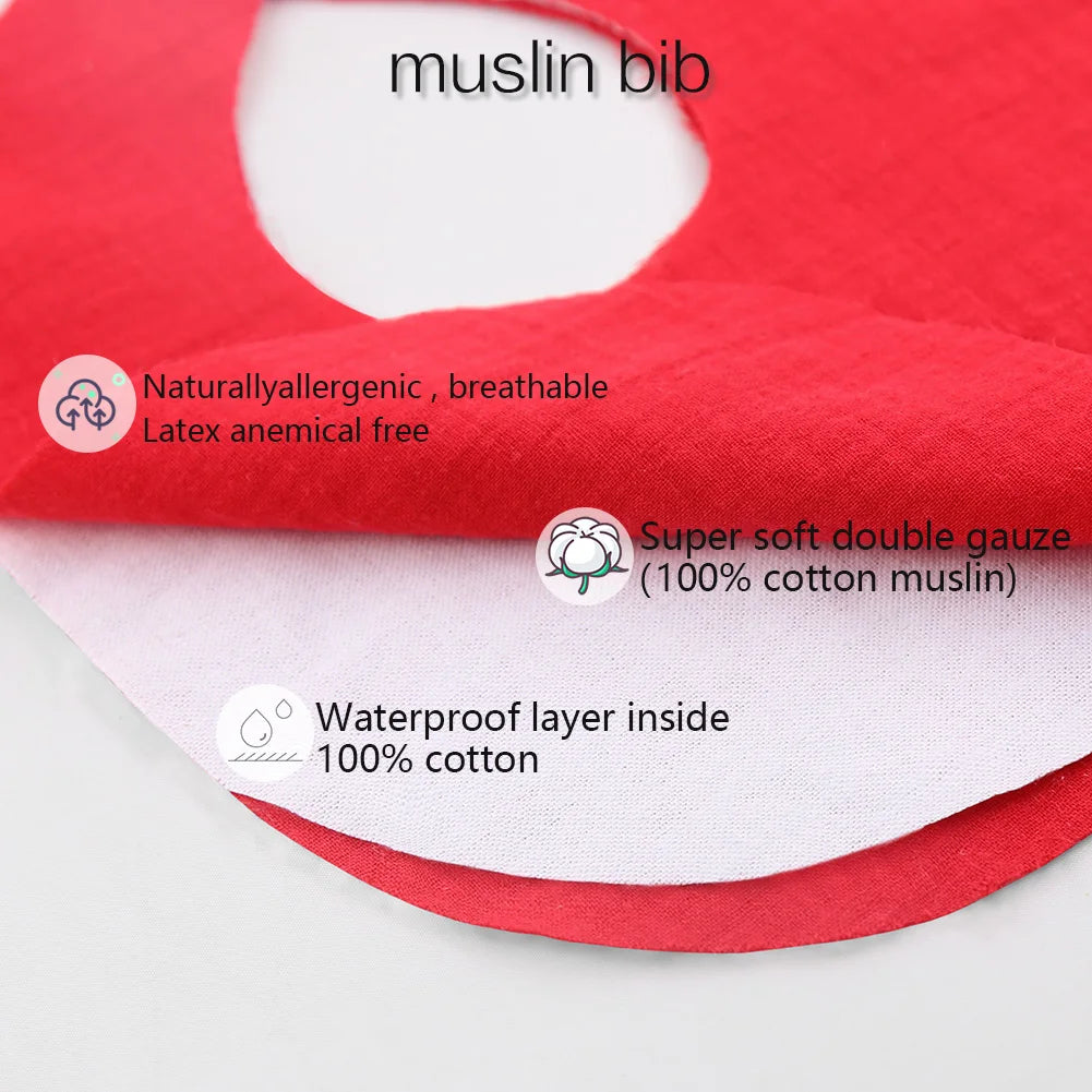 3Pcs/Set Baby Solid Muslin Cotton Bamboo Bib Adjustable