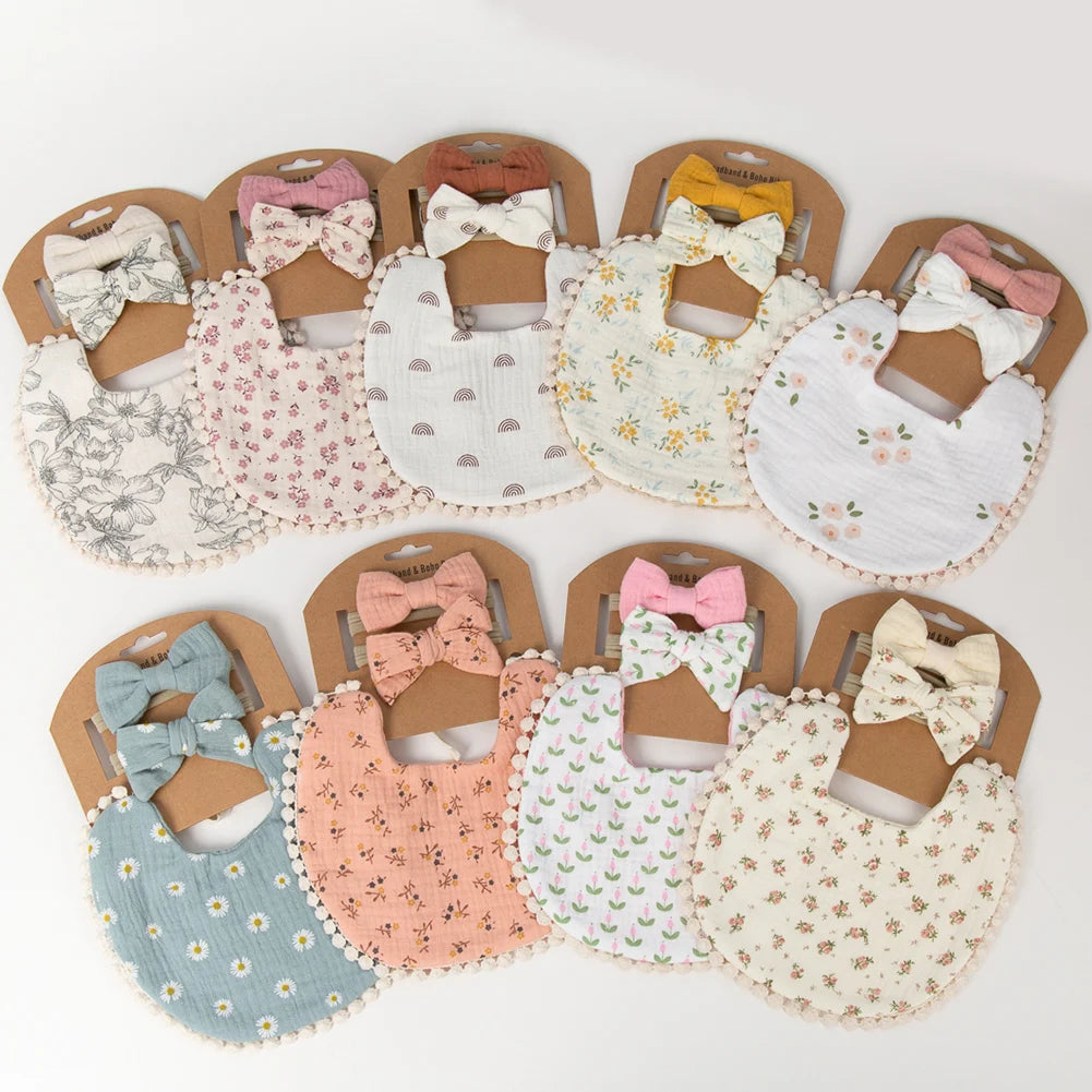 3Pcs/Set Baby Flower Bibs & Headbands Bow