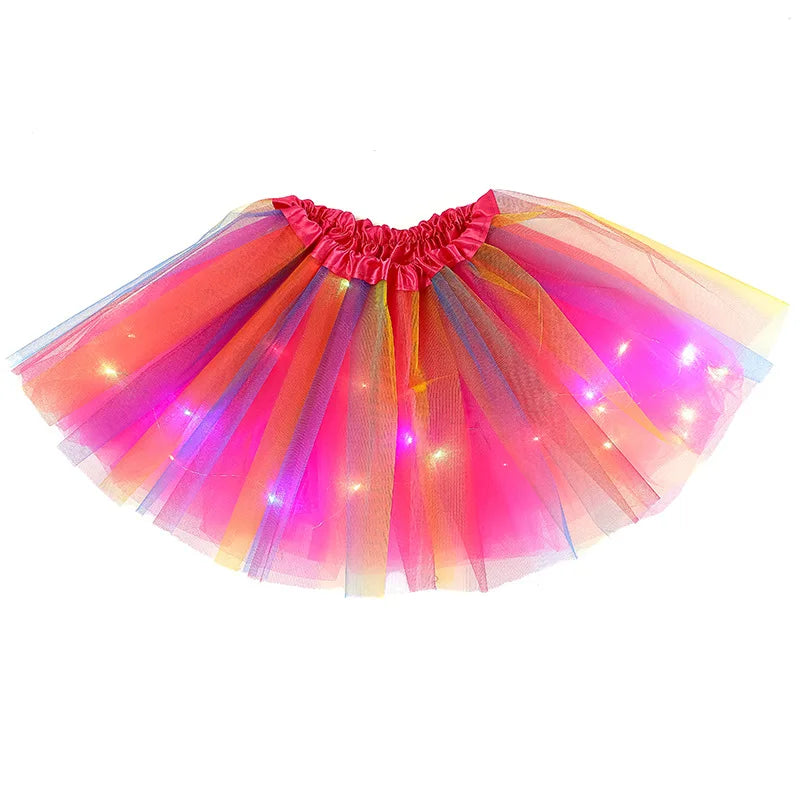 Baby Girl LED Glowing Light Rainbow Tulle Skirt