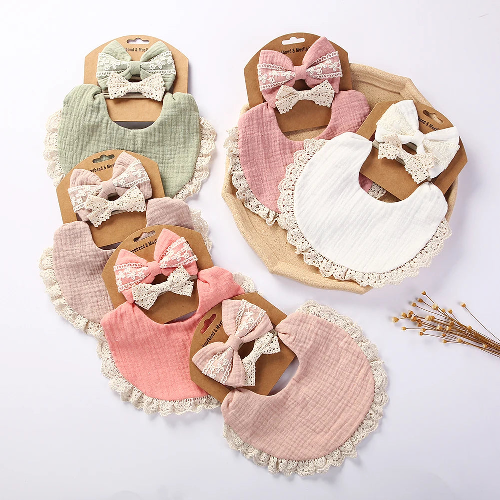 3Pcs/Set Baby Solid Muslin Cotton Bamboo Bib Adjustable