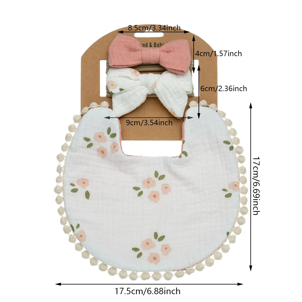 3Pcs/Set Baby Flower Bibs & Headbands Bow