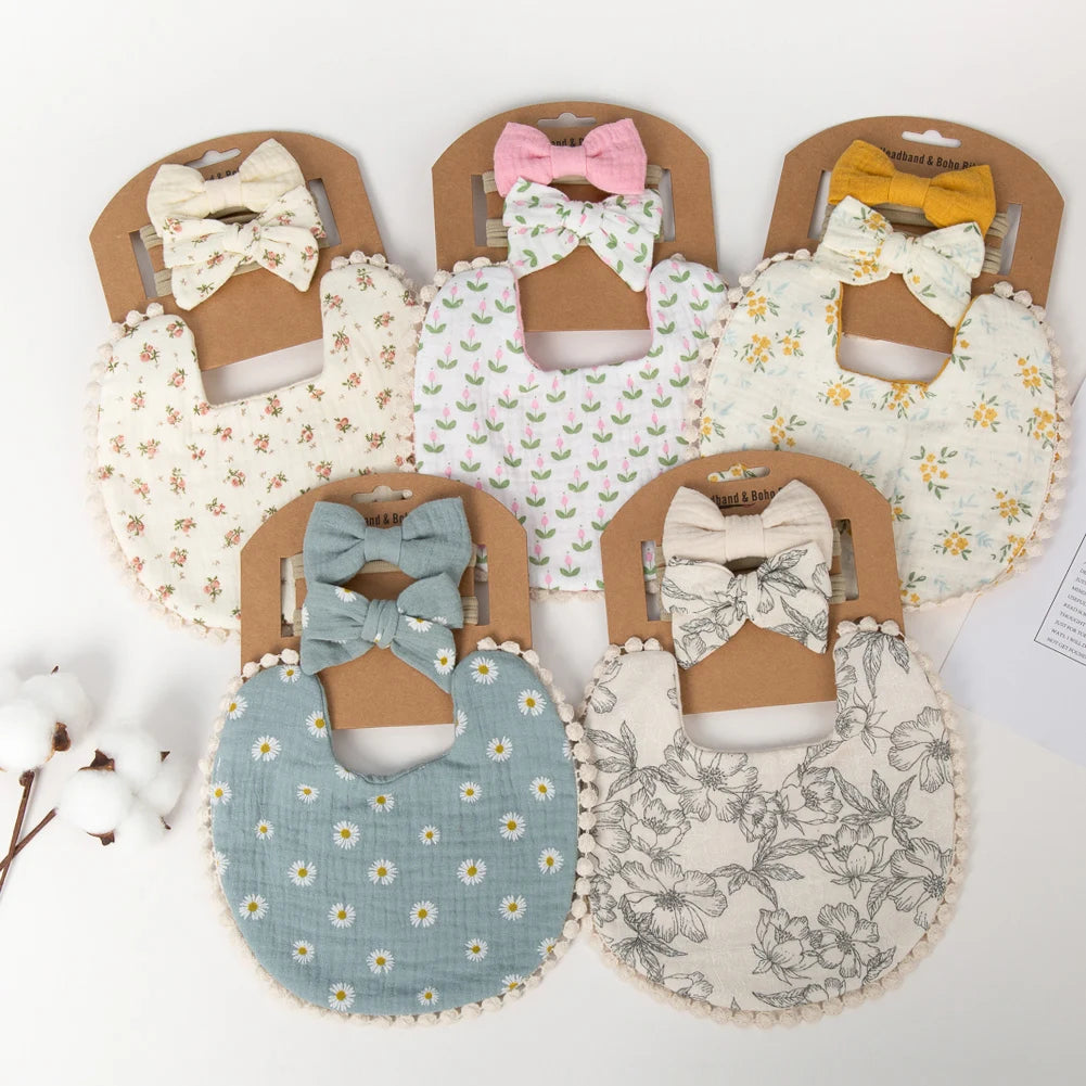 3Pcs/Set Baby Flower Bibs & Headbands Bow