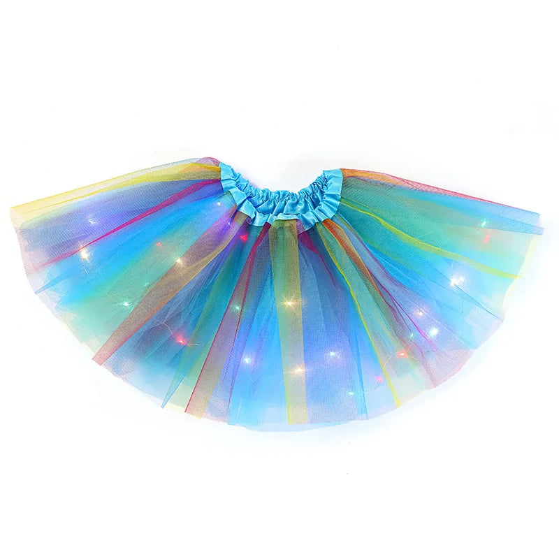 Baby Girl LED Glowing Light Rainbow Tulle Skirt