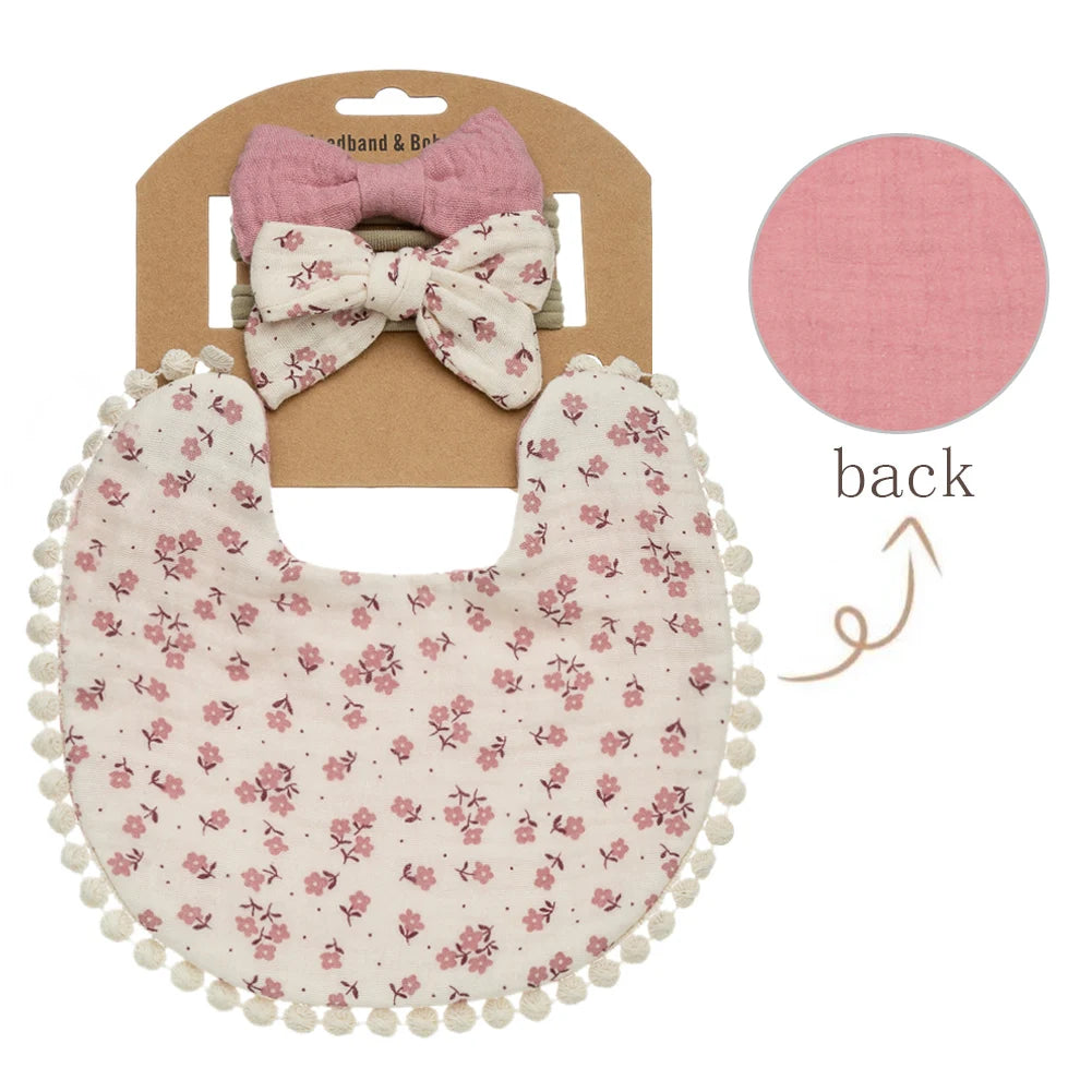 3Pcs/Set Baby Flower Bibs & Headbands Bow