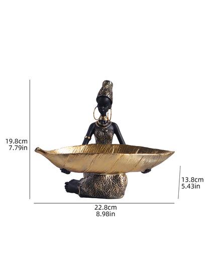 African Girl Holding a Plate Decorative Storage Ornament