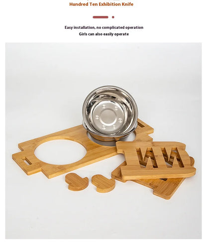 Elevated Pet Cat Dog Bamboo Bowls with Stand
