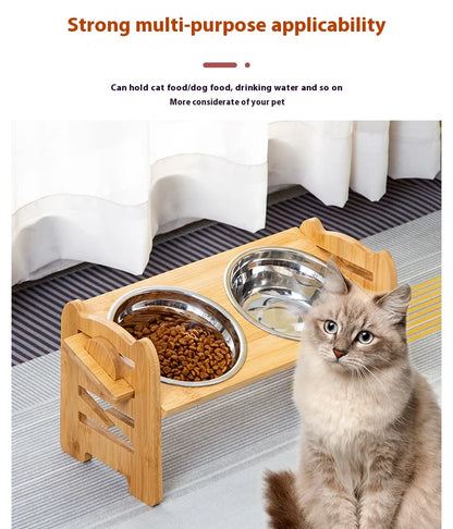 Elevated Pet Cat Dog Bamboo Bowls with Stand