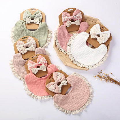 3Pcs/Set Baby Solid Muslin Cotton Bamboo Bib Adjustable