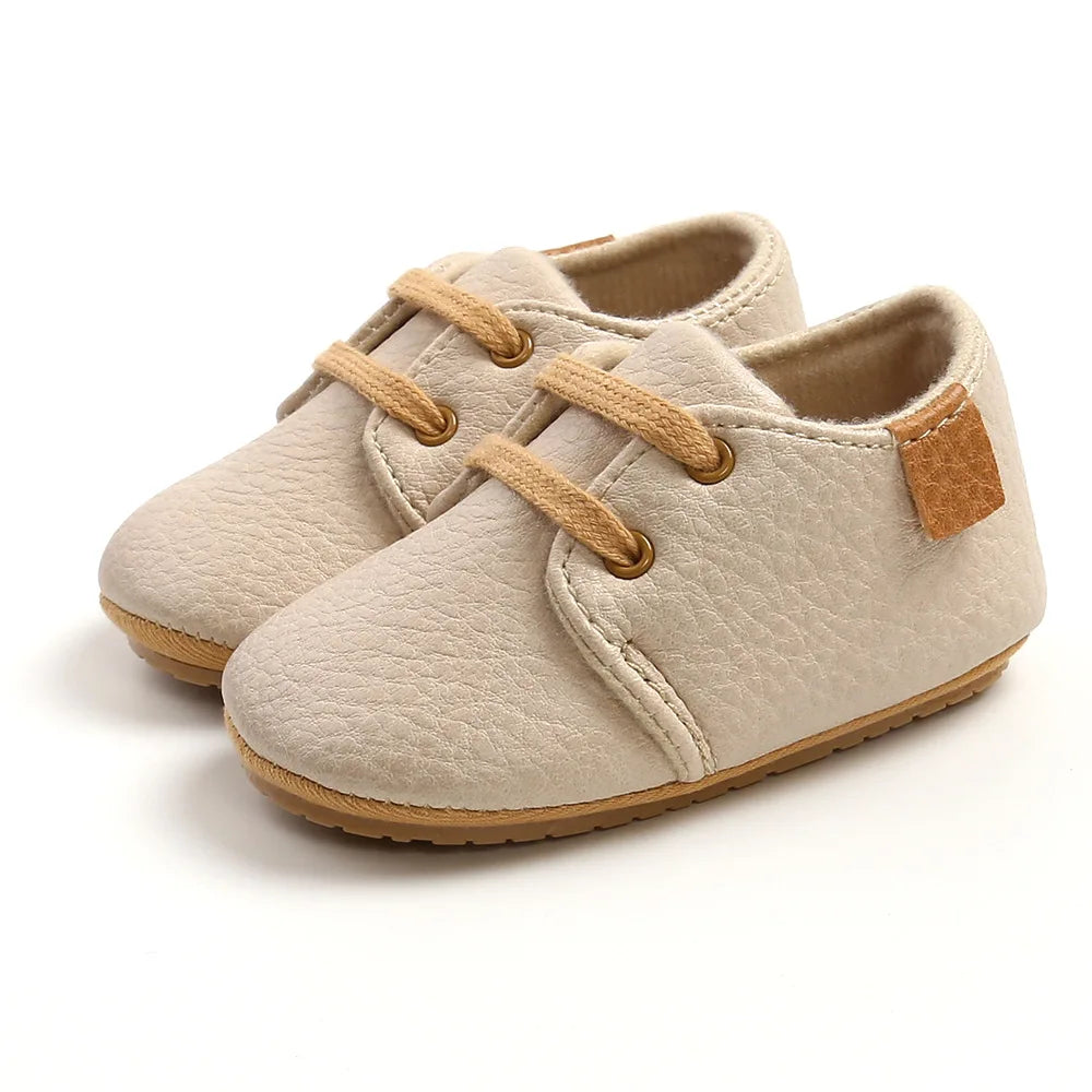 Retro Leather Rubber Sole Anti-slip First Walkers Shoes