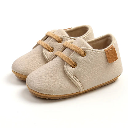 Retro Leather Rubber Sole Anti-slip First Walkers Shoes
