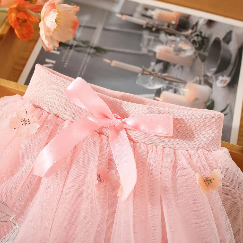 Baby Girl Flower Embroidered Bow Half Skirt