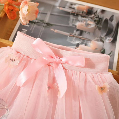 Baby Girl Flower Embroidered Bow Half Skirt