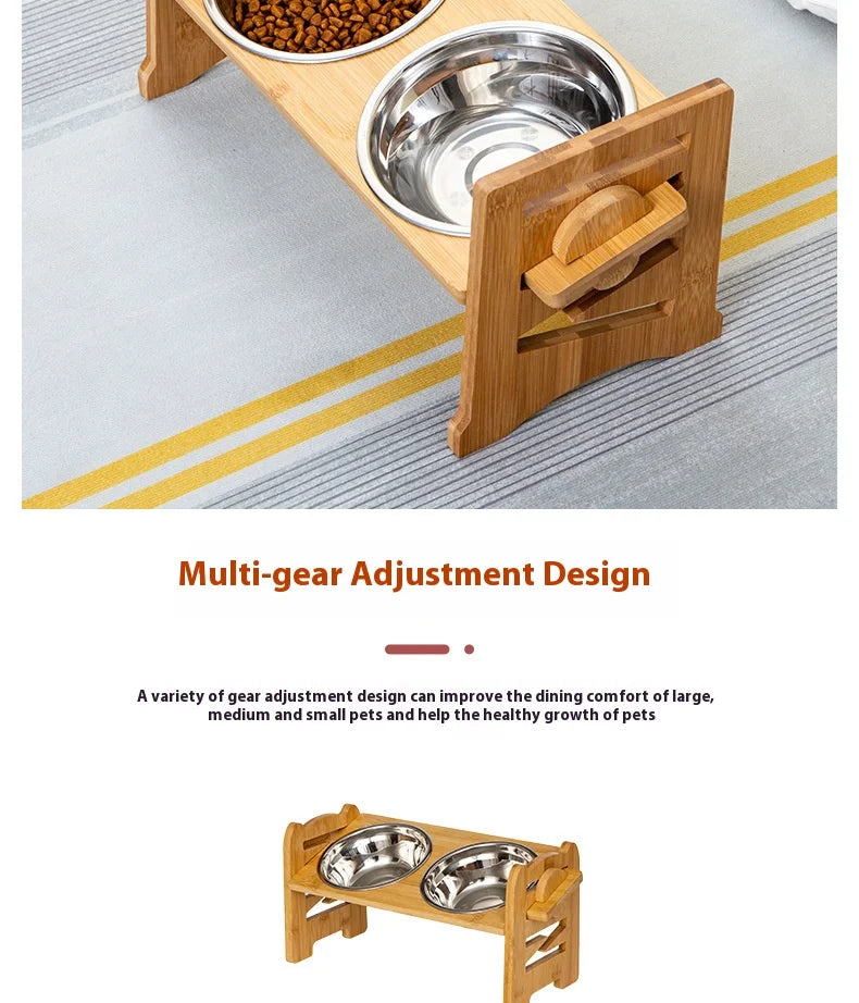 Elevated Pet Cat Dog Bamboo Bowls with Stand