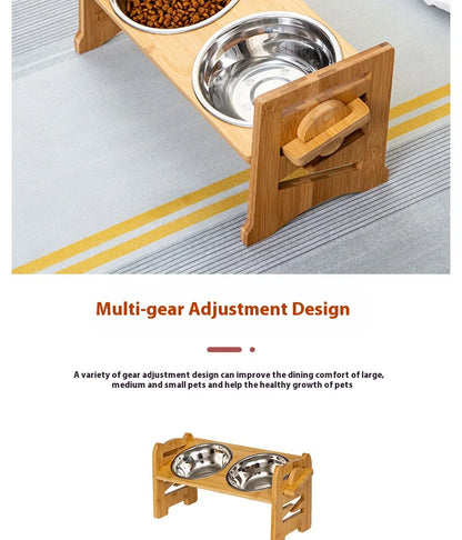 Elevated Pet Cat Dog Bamboo Bowls with Stand