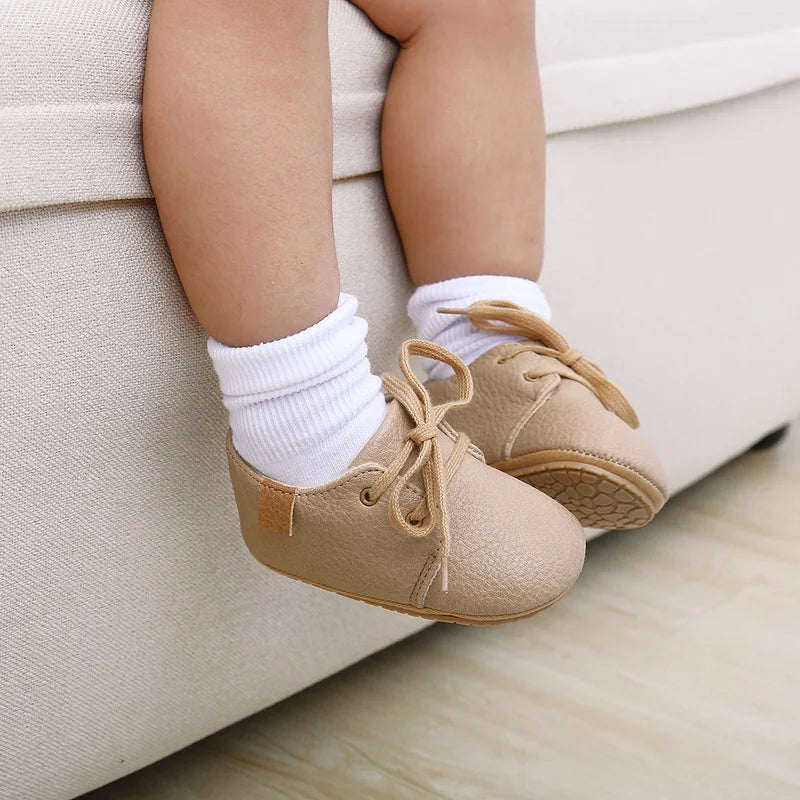 Retro Leather Rubber Sole Anti-slip First Walkers Shoes