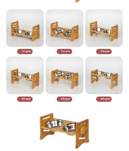 Elevated Pet Cat Dog Bamboo Bowls with Stand