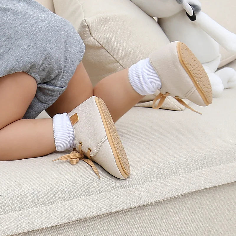 Retro Leather Rubber Sole Anti-slip First Walkers Shoes