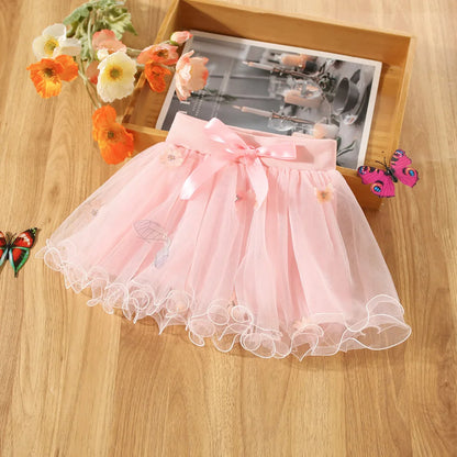 Baby Girl Flower Embroidered Bow Half Skirt