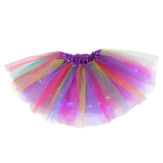 Baby Girl LED Glowing Light Rainbow Tulle Skirt