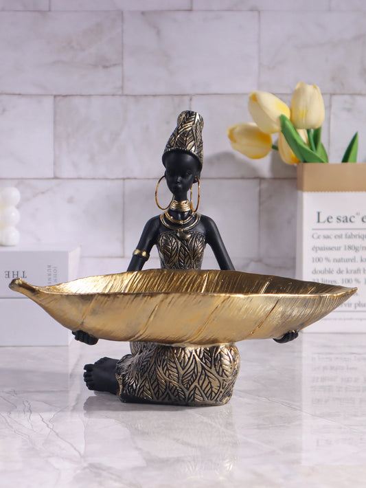 African Girl Holding a Plate Decorative Storage Ornament