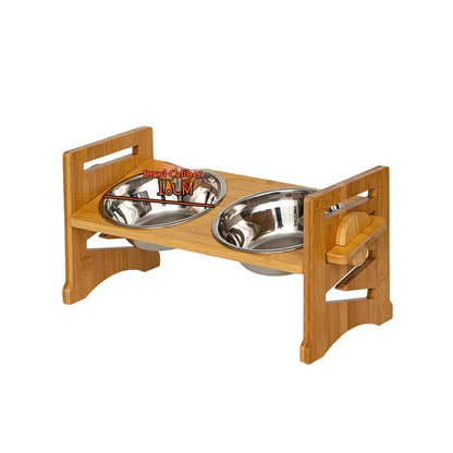 Elevated Pet Cat Dog Bamboo Bowls with Stand