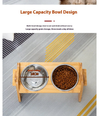 Elevated Pet Cat Dog Bamboo Bowls with Stand