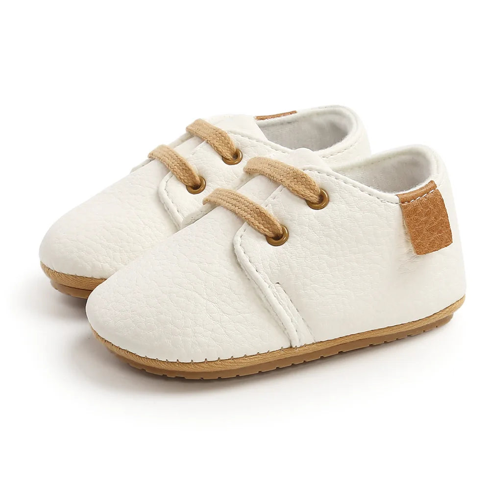 Retro Leather Rubber Sole Anti-slip First Walkers Shoes