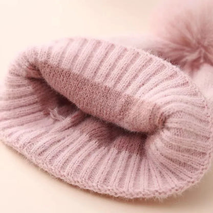 Fur Pompom Baby Heart Printed Hat