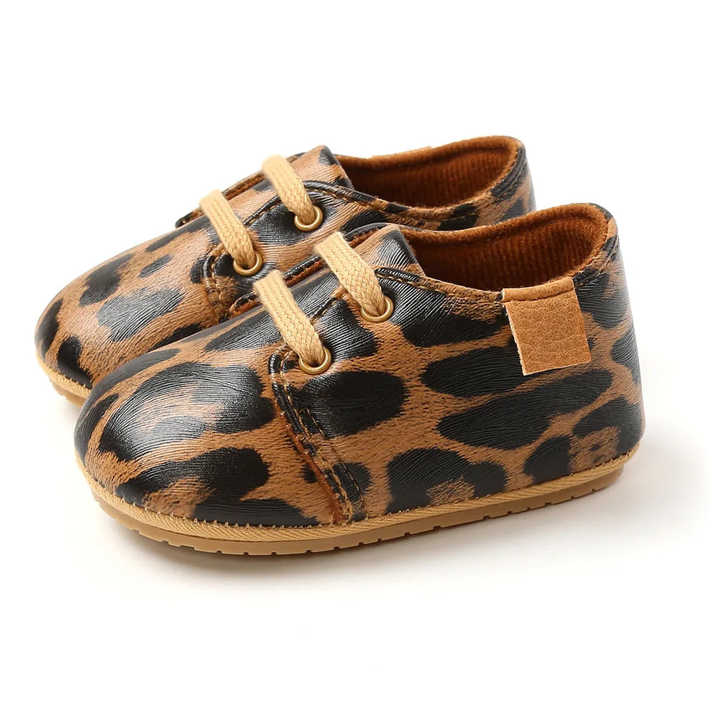 Retro Leather Rubber Sole Anti-slip First Walkers Shoes