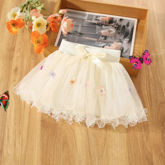 Baby Girl Flower Embroidered Bow Half Skirt