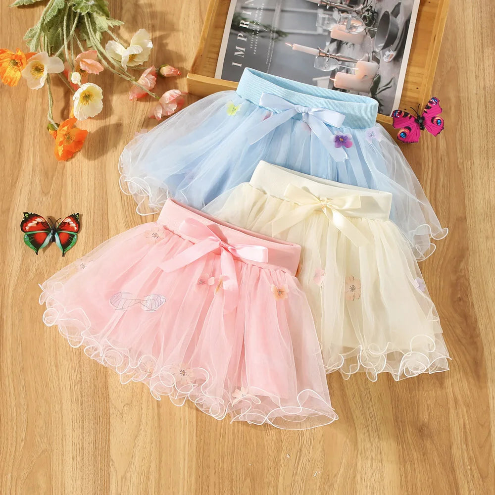 Baby Girl Flower Embroidered Bow Half Skirt