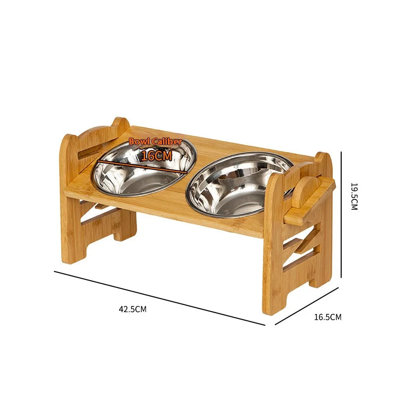 Elevated Pet Cat Dog Bamboo Bowls with Stand