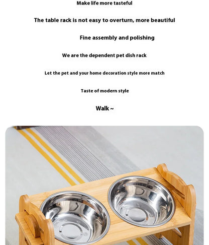 Elevated Pet Cat Dog Bamboo Bowls with Stand