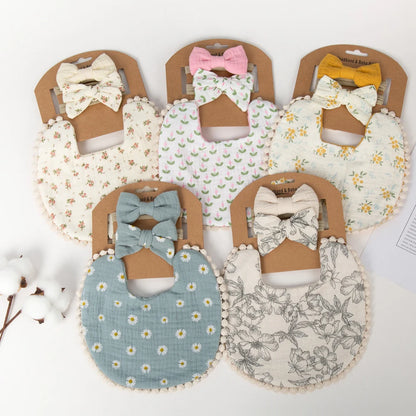 3Pcs/Set Baby Flower Bibs & Headbands Bow
