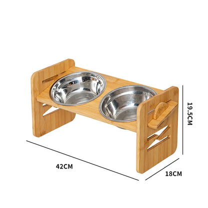 Elevated Pet Cat Dog Bamboo Bowls with Stand