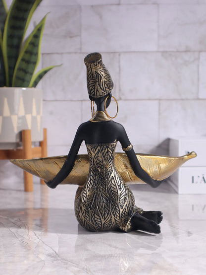 African Girl Holding a Plate Decorative Storage Ornament