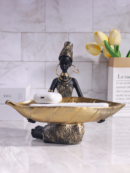 African Girl Holding a Plate Decorative Storage Ornament