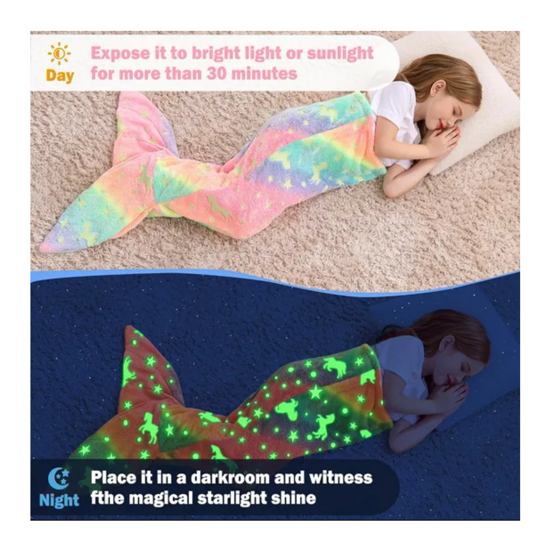 Kids Mermaid tail Blanket - Glow in The Dark
